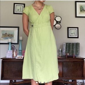 Garnet Hill Linen green wrap dress